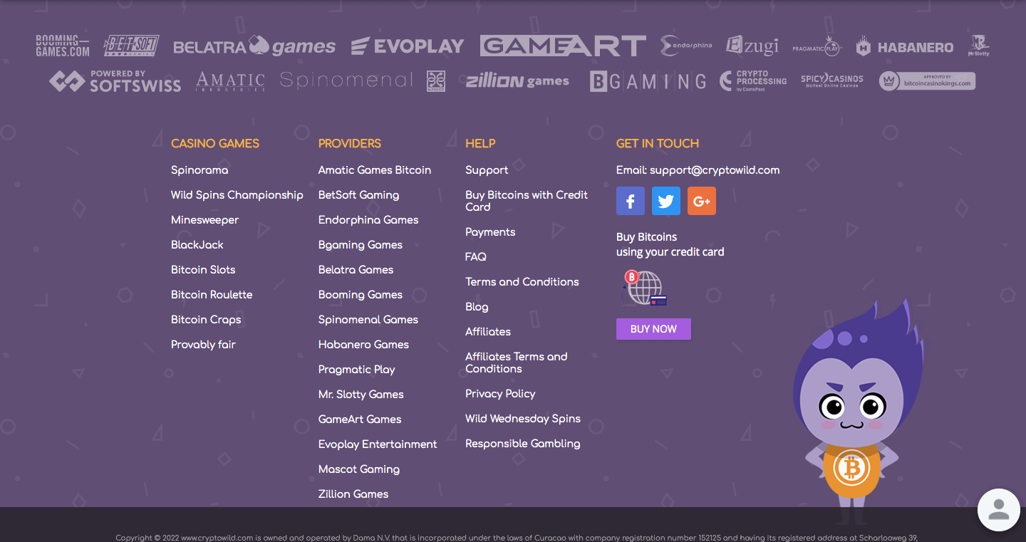 CryptoWild Casino Footer
