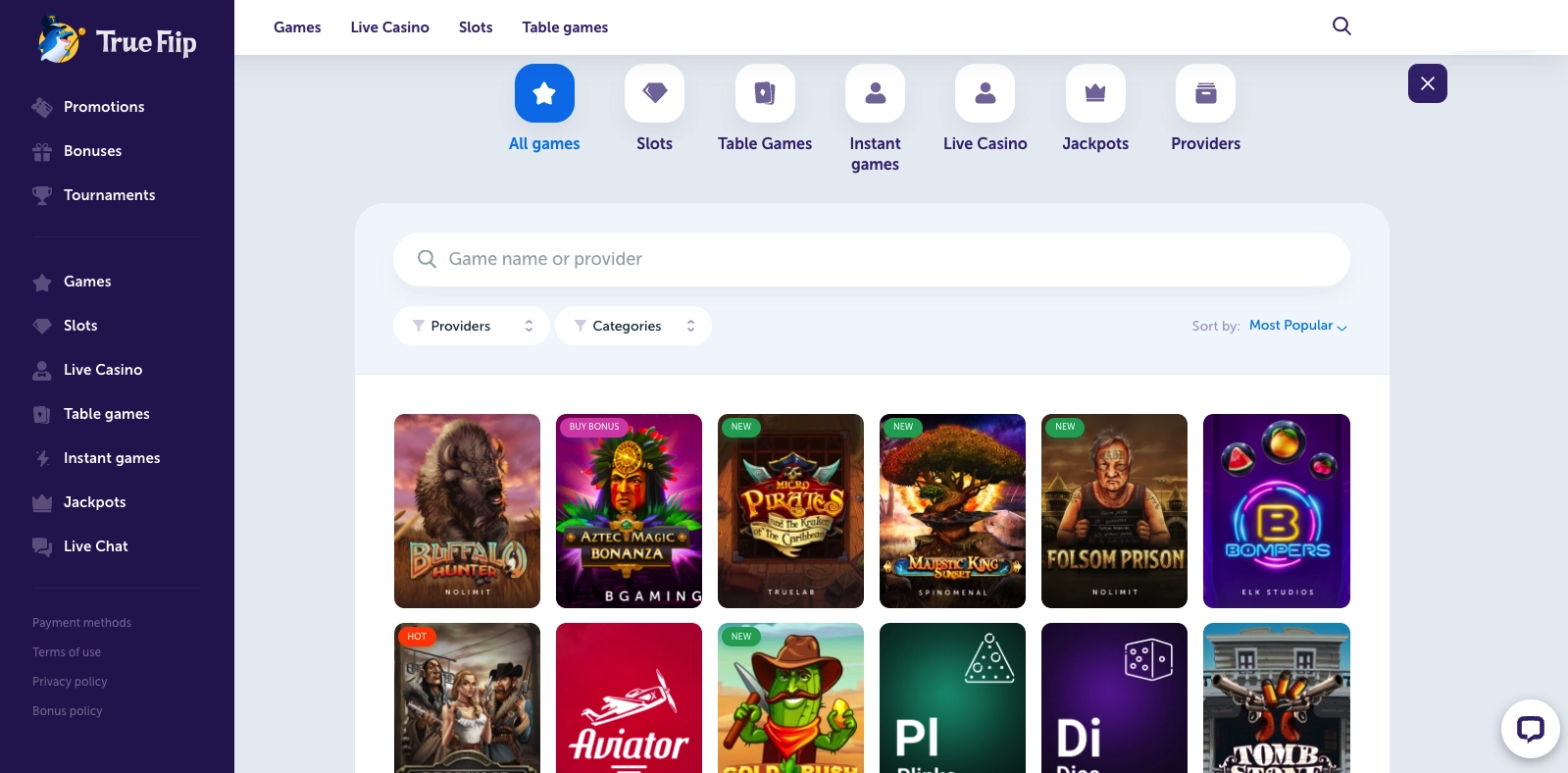 True Flip Games Section